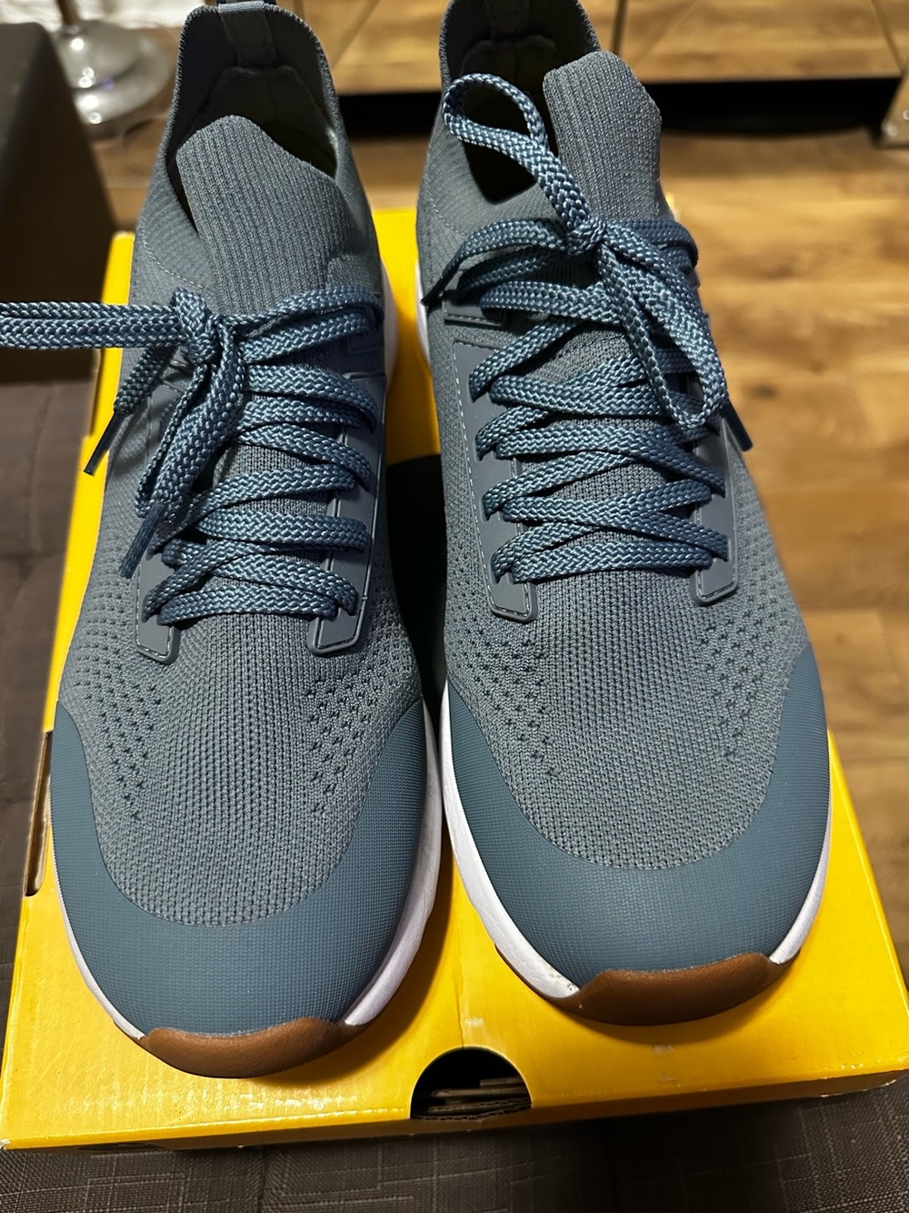 Carhartt Women's Knit Lace-Up Sneakers in Slate Blue with Brown Toe